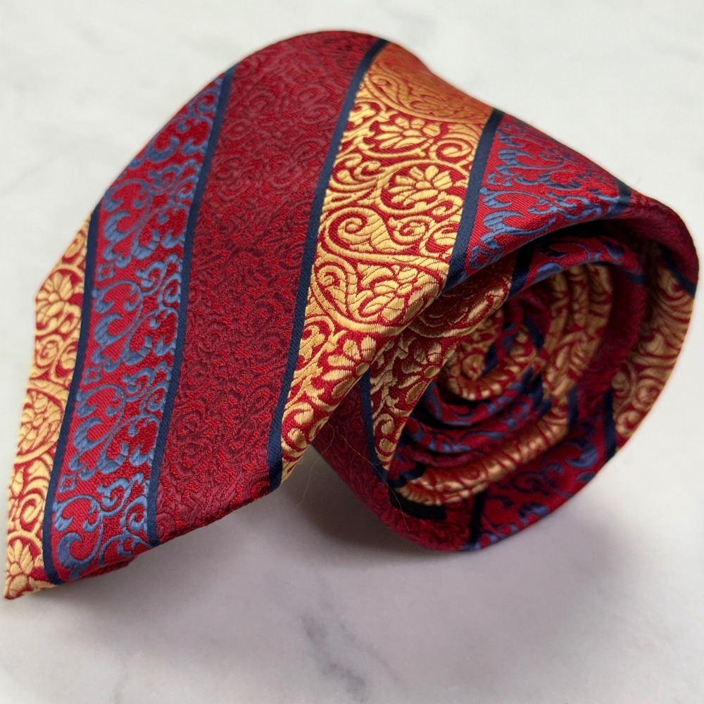 Steve Harvey Necktie Mens OS Red Gold Paisley Striped Celebrity Edition Formal